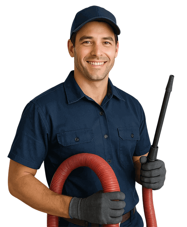 Montgomery TX Air Ducts Cleaning technician holding HVAC tools and smiling